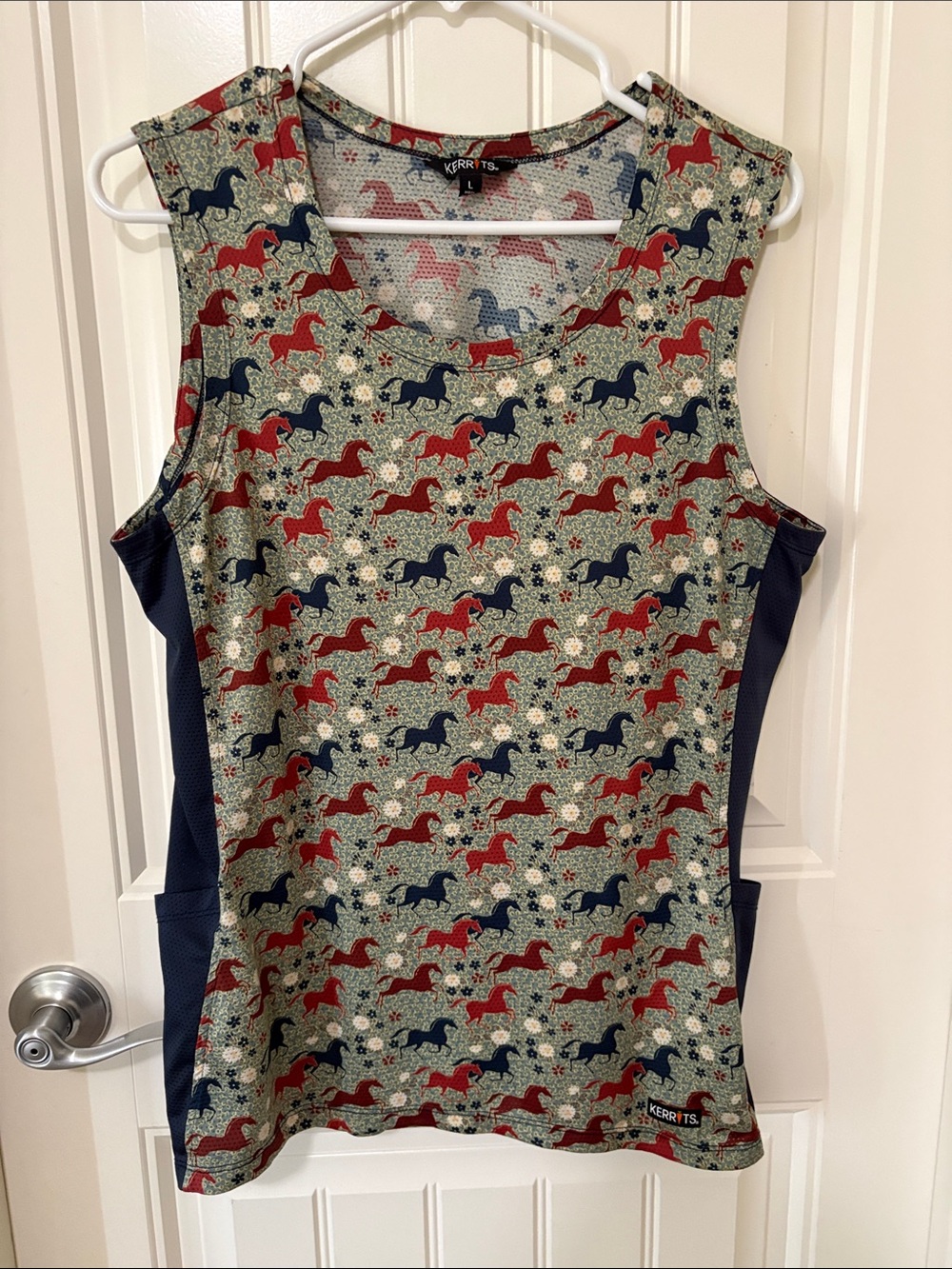 Kerrits Red & Navy Horse-Print Sleeveless Riding Tank